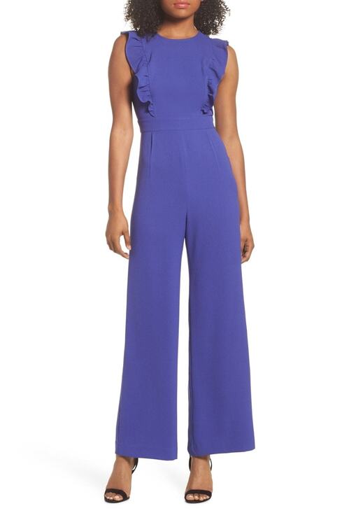 Charles Henry Pants - Charles Henry Purple Ruffle Sleeveless Wide Leg Jumpsuit Size XS